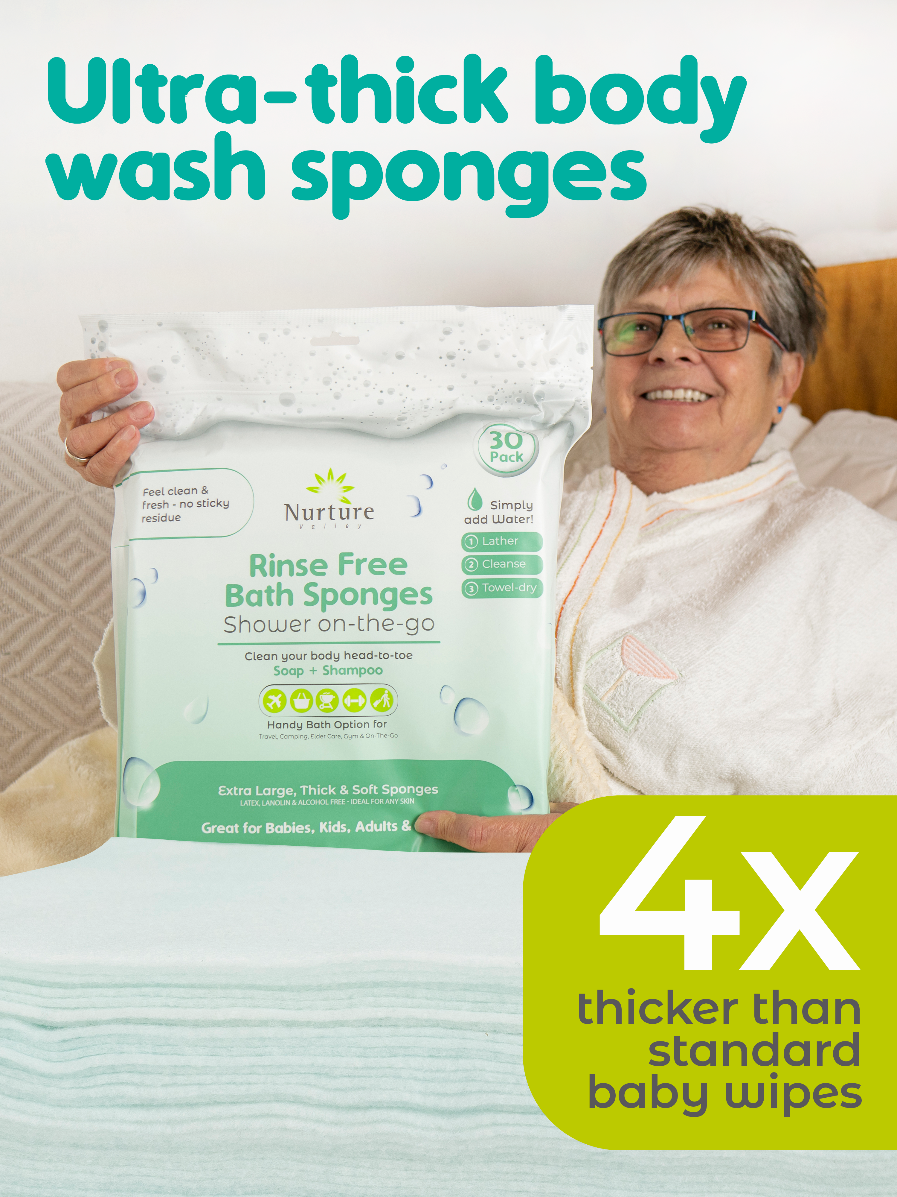 Waterless Sponge Bath Wipes