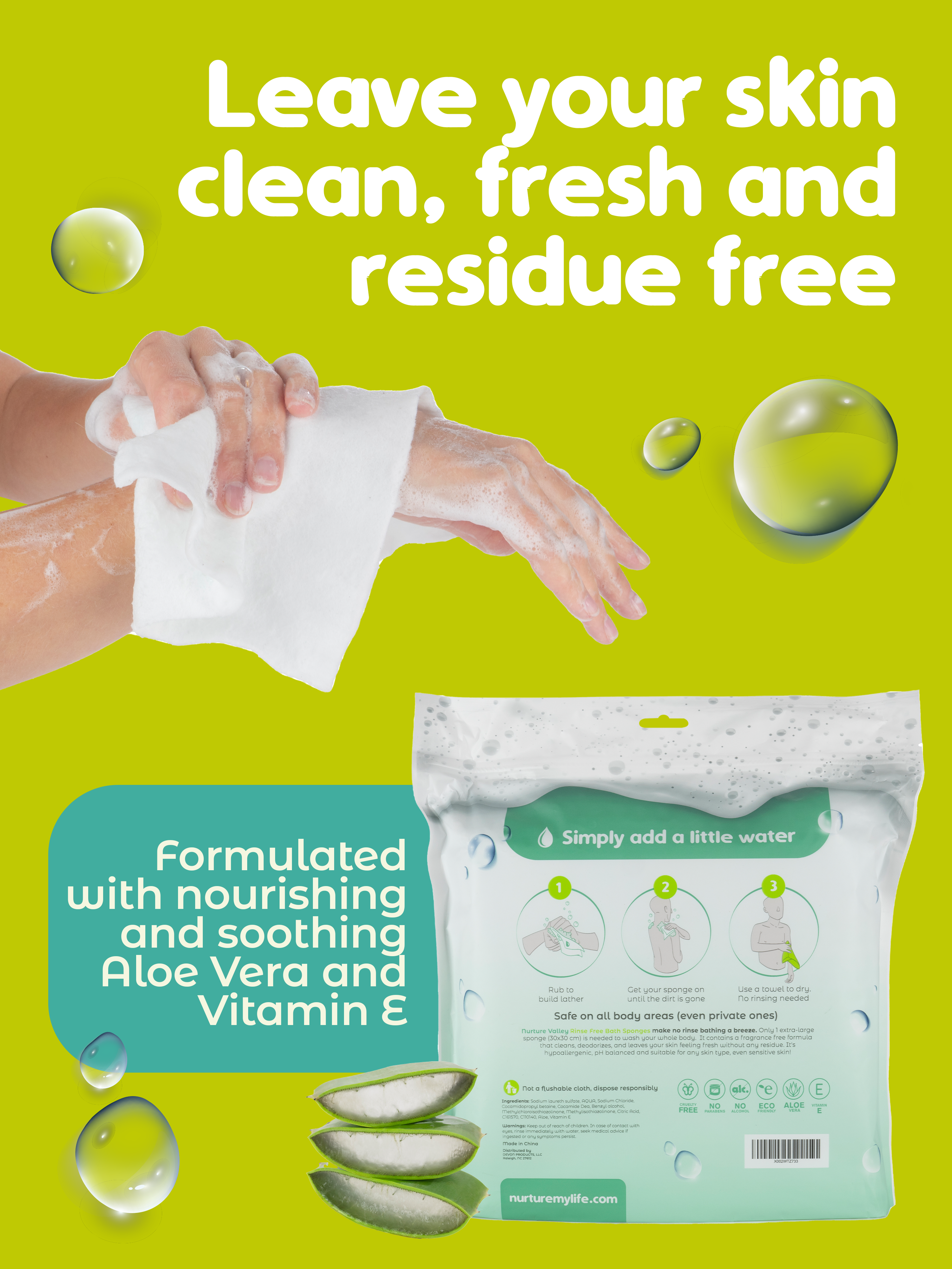 Waterless Sponge Bath Wipes