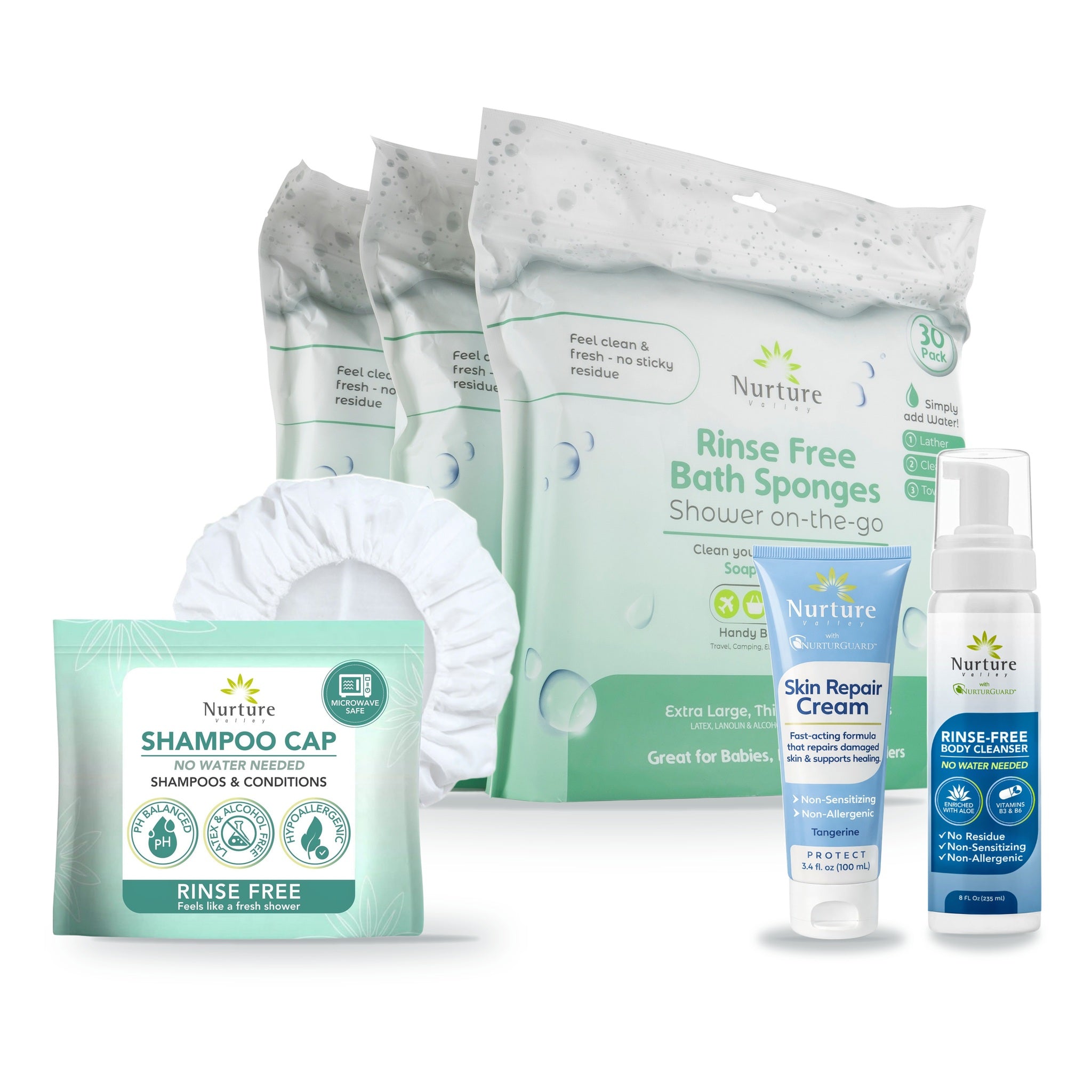 Waterless Bathing Sponges + Full Bath Kit